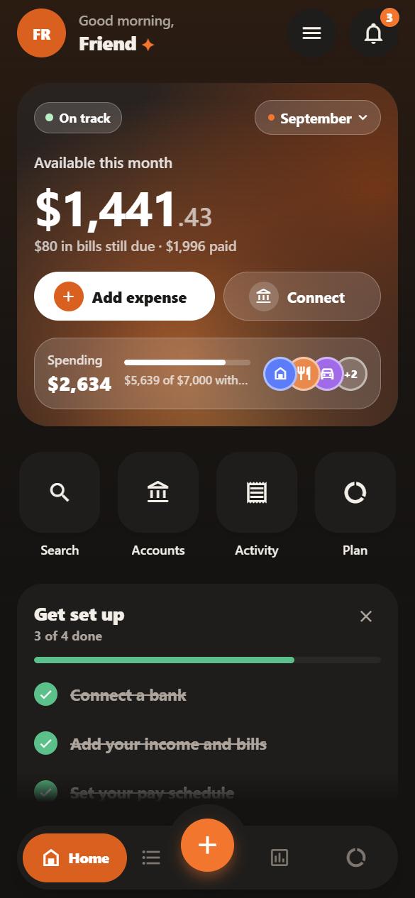 Zenify's Home screen in dark mode